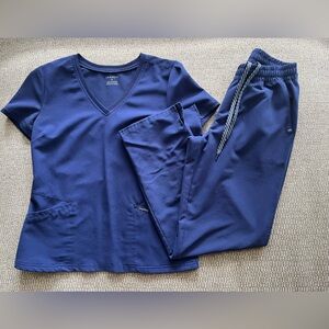 Jaanuu Navy Sweetheart Neck 3-Pocket Top and Classic Scrub Pant